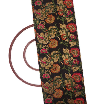 black color floral banarasi brocade silk fabric
